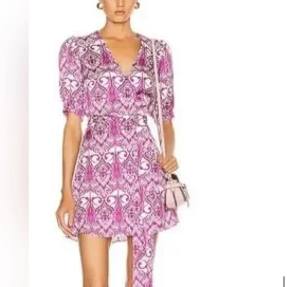 ALEXIS Bardot Mini Wrap Dress in Mulberry Palm - Picture 8 of 8